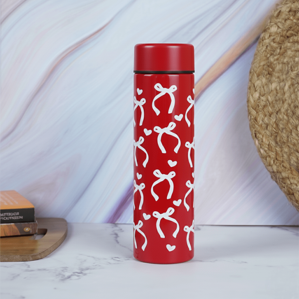 White Bow Design Stainless Steel Water Bottle - Memories Insite